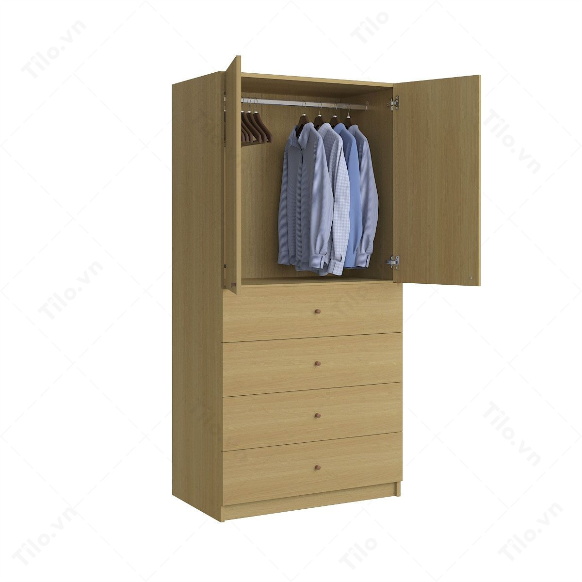 Mẫu tủ quần áo bé gái 2 cánh trên, 4 ngăn kéo dưới